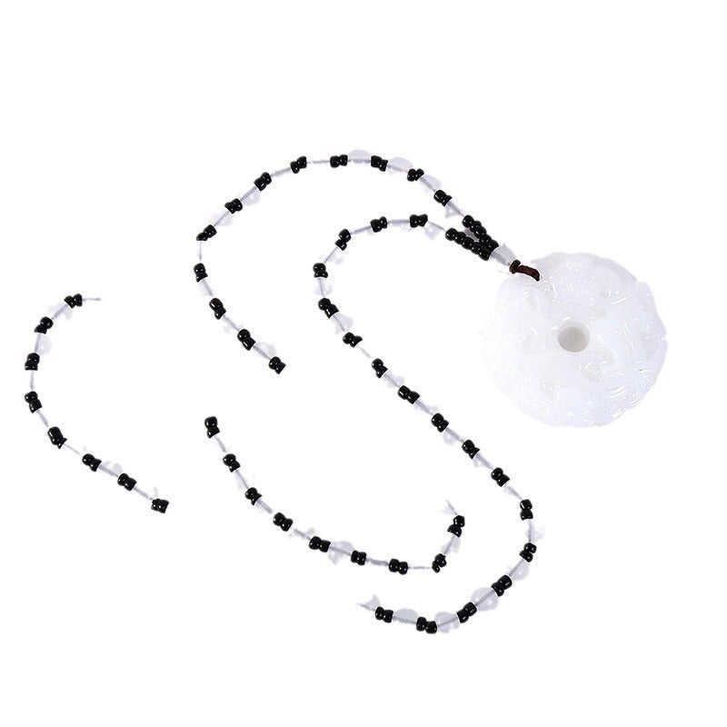 Ethnic Style Imitation Jade Pixiu Peace Buckle Long Sweater Chain, Versatile Clothing Pendant, Vintage Jade Necklace for Men & Women